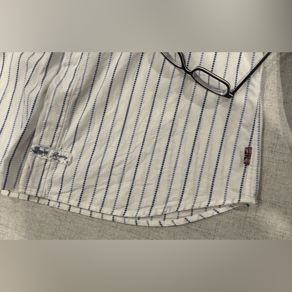 ENGLISH LAUNDRY long sleeve blue white stripe floral KNIGHTS SHIELD shirt. Large - Picture 13 of 16